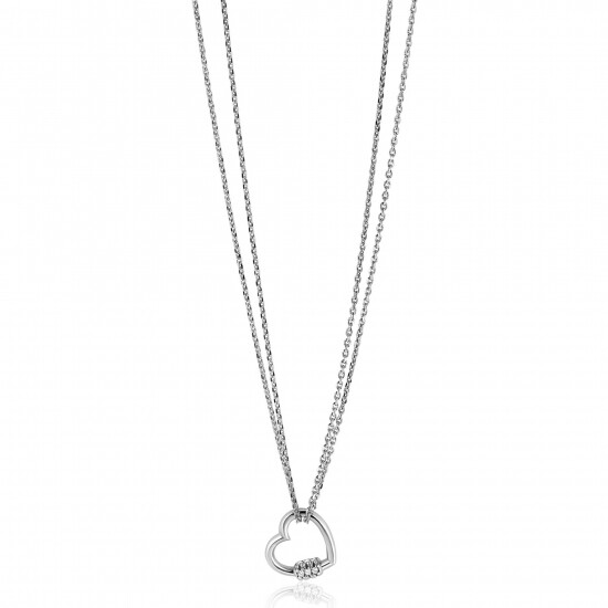 ZINZI zilveren ketting 45cm met een luxe hart van 14mm bezet met witte zirconia's, trendy aan de ketting verbonden 40-45cm ZIC2507