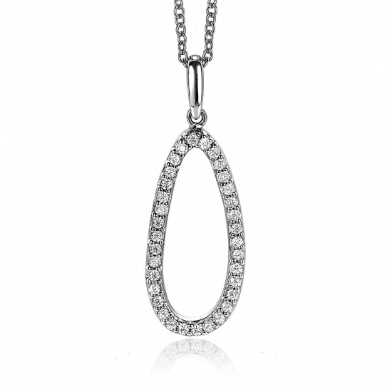ZINZI zilveren hanger 33mm ovale vorm met witte zirconia's ZIH2038 (zonder collier)