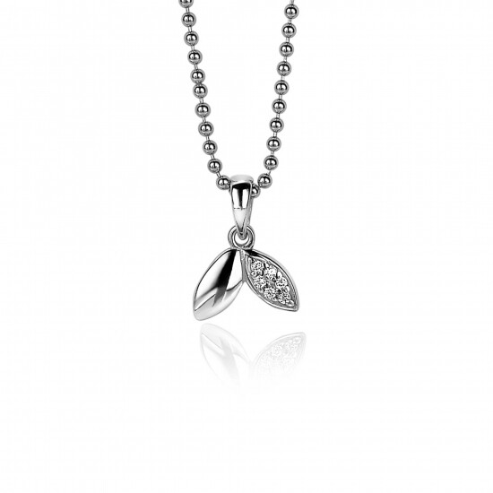 ZINZI zilveren hanger 12mm blaadjes witte zirconia ZIH2088 (zonder collier)