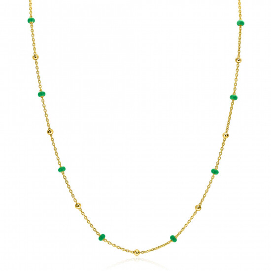 ZINZI gold plated zilveren fantasie ketting met 13 groene donuts en glanzende bolletjes 42-45cm ZIC2509