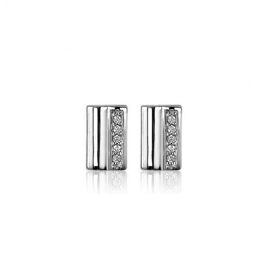 ZINZI zilveren oorknoppen 8mm rechthoek glad en bezet witte zirconia ZIO2126