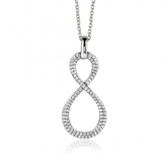 35mm ZINZI zilveren hanger Infinity bezet met witte zirconia's ZIH2570 (zonder collier)