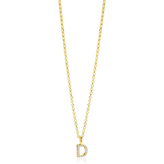 ZINZI gold plated zilveren letter hanger D bezet met witte zirkonia's ZIH2828-D (zonder ketting)
