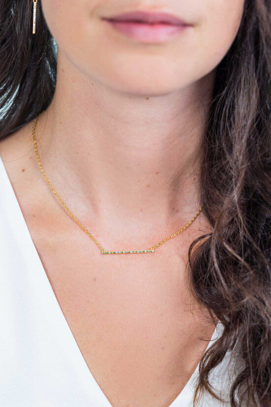 ZINZI zilveren schakelcollier geelverguld met balkje witte zirconia's, groene blauwe bruine kleurstenen 42-45cm ZIC1964G