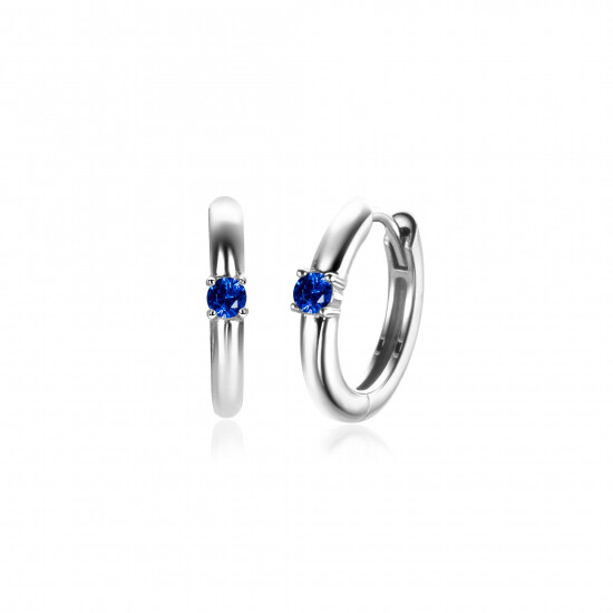 SEPTEMBER oorringen 13mm zilver met geboortesteen blauw saffier zirconia

