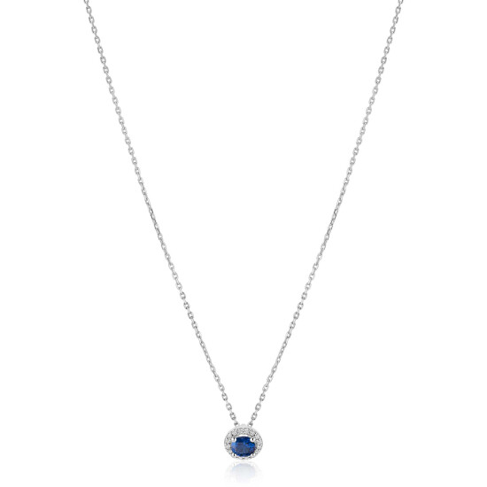 ZINZI zilveren ketting 45cm met saffierblauwe kleursteen in entourage zetting ZIC2697B