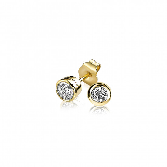 ZINZI zilveren oorknoppen geel verguld rond wit ZIO322Y