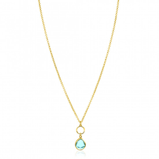 ZINZI gold plated zilveren ketting met open rondje en ovale hanger, bezet met turquoise kleursteen 40-45cm ZIC2716G