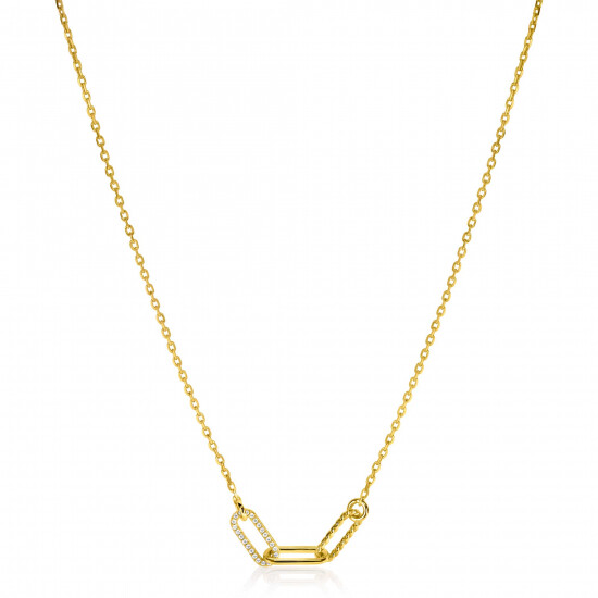 ZINZI gold plated zilveren schakel ketting 45cm met drie paperclip schakels, glad bewerkt witte zirconia's ZIC2330Y