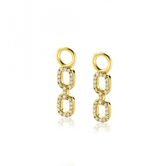 19mm ZINZI gold plated zilveren oorbedels met trendy ovale schakels, schitterend bezet met witte zirconia's ZICH2552Y (zonder oorringen)
