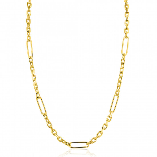 ZINZI gold plated zilveren schakelketting met vijf lange ovale schakels 5,5mm breed 43-47cm ZIC2711G