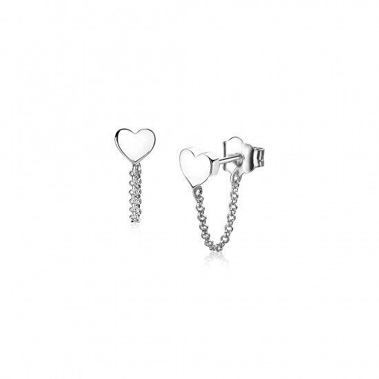 ZINZI zilveren oorknoppen met ketting hart ZIO1686