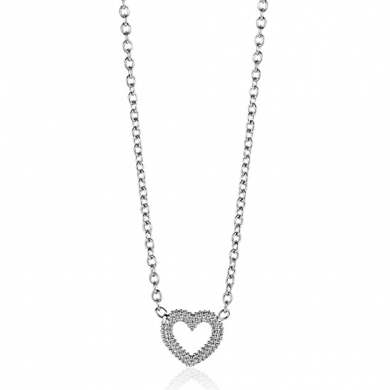 ZINZI zilveren ketting met open hartje (9,5mm) voorzien van een bolstructuur 42-45cm ZIC2703