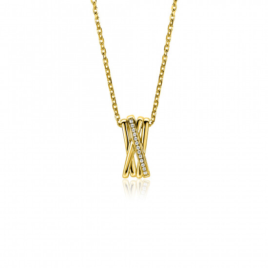 ZINZI gold plated zilveren ketting 42–45cm met luxe cross-over hanger (16mm) bezet met witte zirkonia's ZIC1790Y