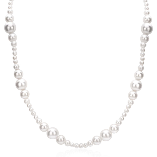 ZINZI gold plated zilveren ketting 45cm met glanzende witte parels in verschillende groottes en speelse opbouw ZIC2908