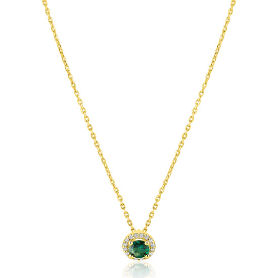 ZINZI goldplated zilveren ketting 45cm met smaragdgroene kleursteen in entourage zetting ZIC2697G