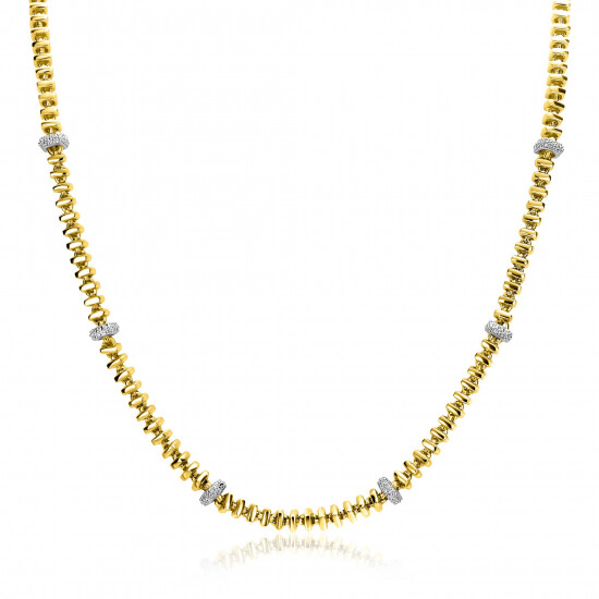 ZINZI gold plated zilveren vierkante schakel ketting 6mm breed afwisselend bezet met witte zirkonia's 45cm ZIC2678Y