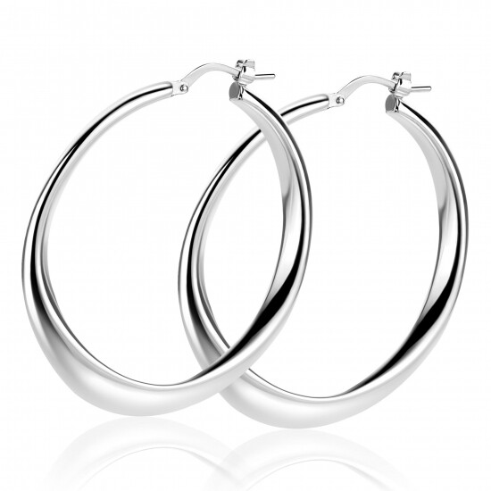 40mm ZINZI zilveren oorringen met organisch gevormde buis 3,5mm breed en handige bovensluiting ZIO2702