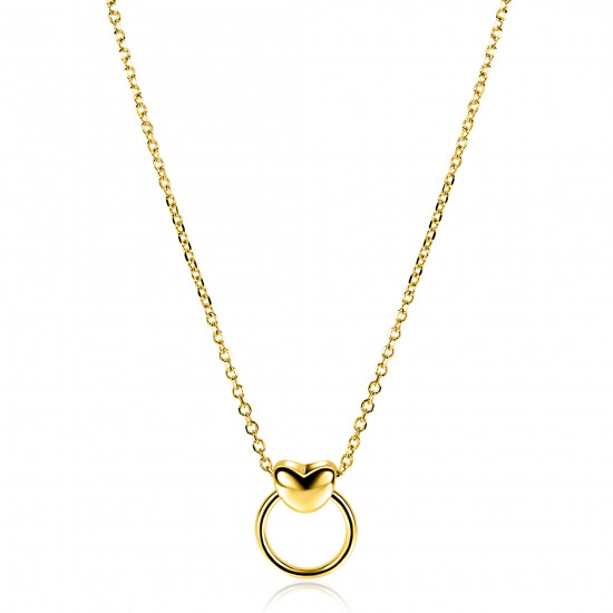 ZINZI gold plated zilveren ketting 42-45cm met glanzend hart aan een open rondje ZIC2759