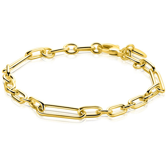 ZINZI gold plated zilveren schakelarmband met opvallende rechthoekige, ovale en ronde schakels 19cm ZIA2784G
