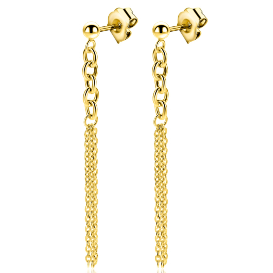 55mm ZINZI goldplated zilveren oorstekers met grove schakels en fijne kettinkjes ZIO2781G
