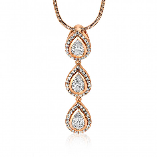 ZINZI zilveren hanger rosé verguld druppels wit ZIH1752R (zonder collier)