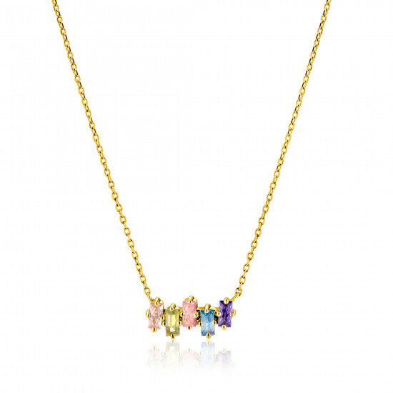 ZINZI gold plated zilveren ketting met multi-color rechthoekige kleurstenen 42-45cm ZIC2739