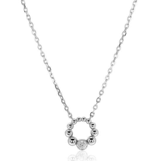 ZINZI zilveren ketting 45cm met speelse ronde bolletjeshanger en witte zirkonia's ZIC2817