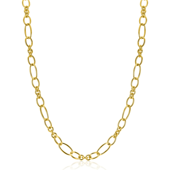 ZINZI goldplated zilveren schakelketting 45cm met speelse combinaties van ronde en ovale schakels ZIC2706G