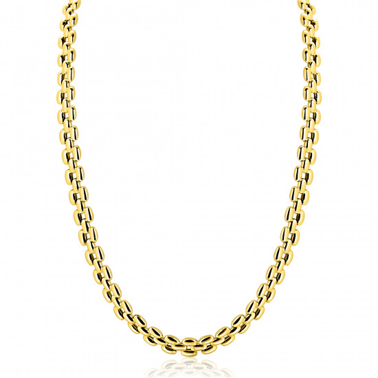 ZINZI gold plated zilveren brede rolex-style schakel-collier 8mm breed 43cm ZIC2764G