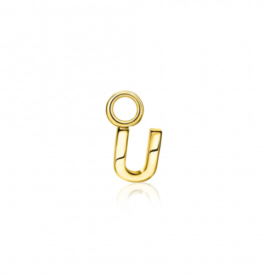ZINZI zilveren geelvergulde letter oorbedel U per stuk geprijsd ZICH2145U. (zonder oorringen).