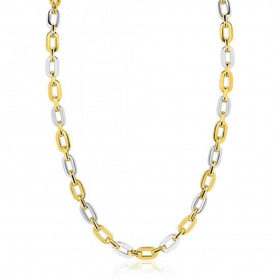 ZINZI gold plated zilveren schakelketting 42-45cm met bicolor rechthoekige schakels (6,5mm breed) ZIC2757