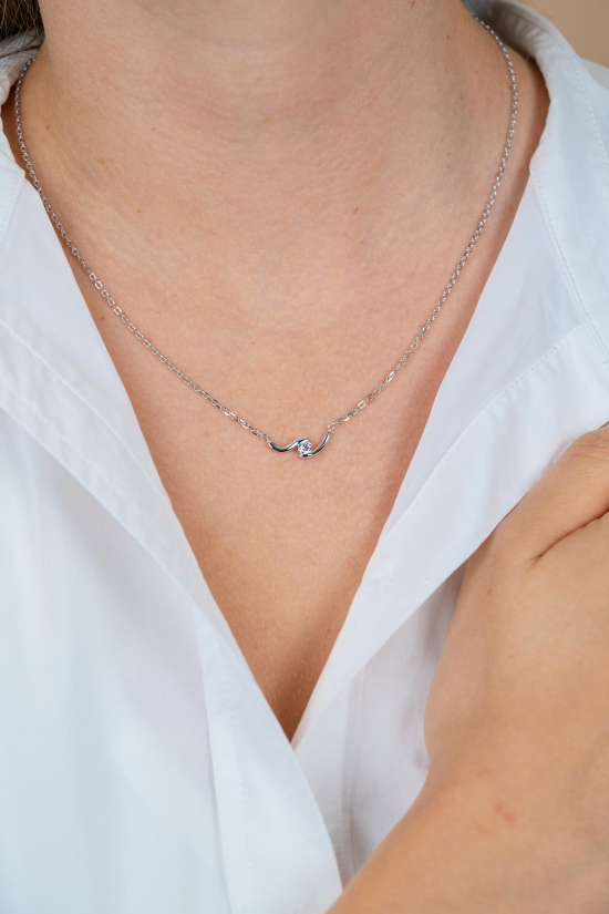 ZINZI zilveren ketting 42-45cm met ronde zirkonia, sierlijk omklemd door twee golvende staafjes ZIC2766