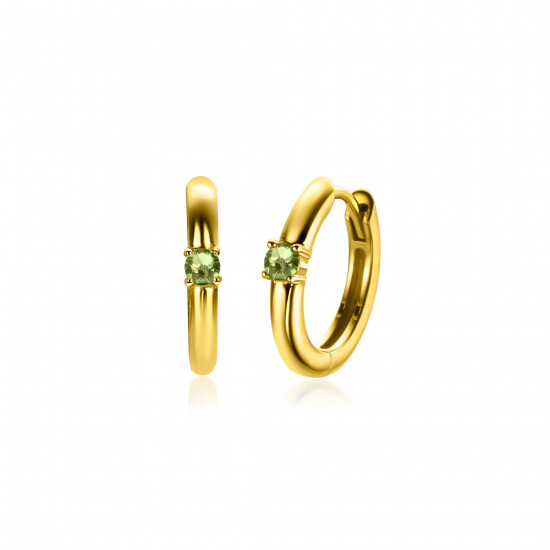 AUGUSTUS oorringen 13mm gold plated met geboortesteen groen peridoot zirconia 
