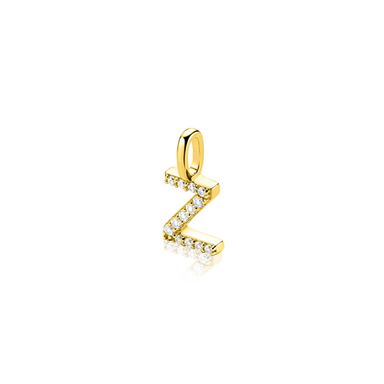 ZINZI gold plated zilveren letter hanger Z bezet met witte zirkonia's ZIH2828-Z (zonder ketting)