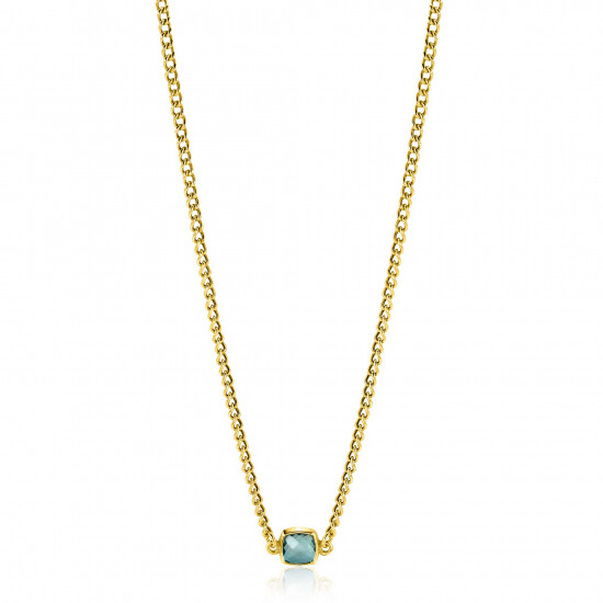 ZINZI gold plated zilveren gourmet ketting met vierkante zetting bezet met indigo blauwe kleursteen 40-45cm ZIC2417G