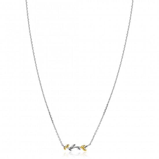 ZINZI zilveren ketting 42–45cm met sierlijk bicolor takje met bladeren ZIC2740