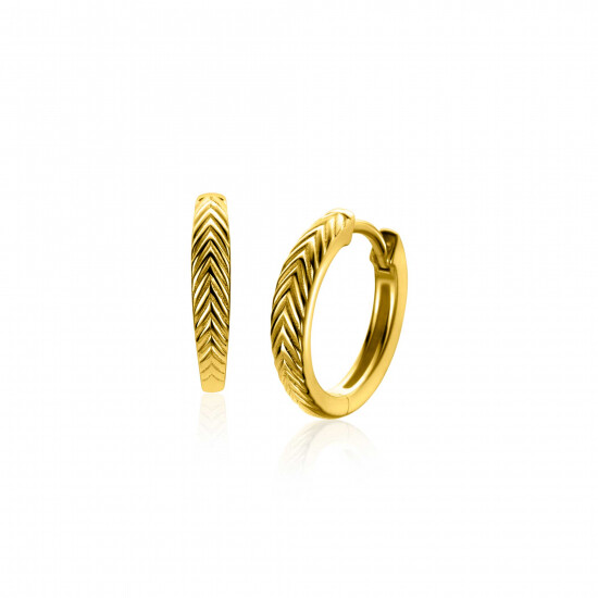 15mm ZINZI gold plated zilveren oorringen met veertjesmotief 3mm breed en luxe klapsluiting ZIO2644G