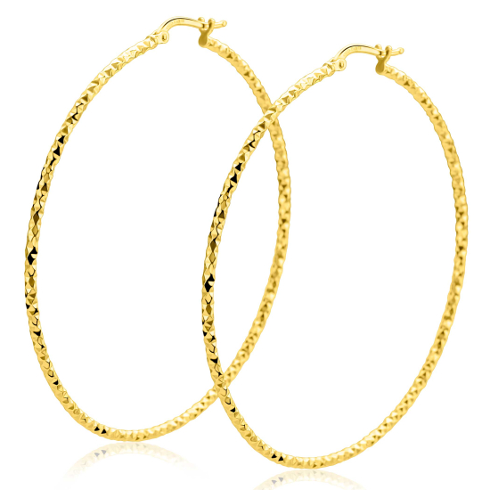 61mm ZINZI gold plated zilveren extra grote oorringen met gefacetteerde buis en handige bovensluiting ZIO2913G
