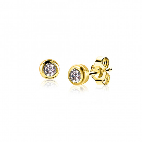 APRIL oorknoppen 4mm gold plated met geboortesteen diamant wit zirconia
