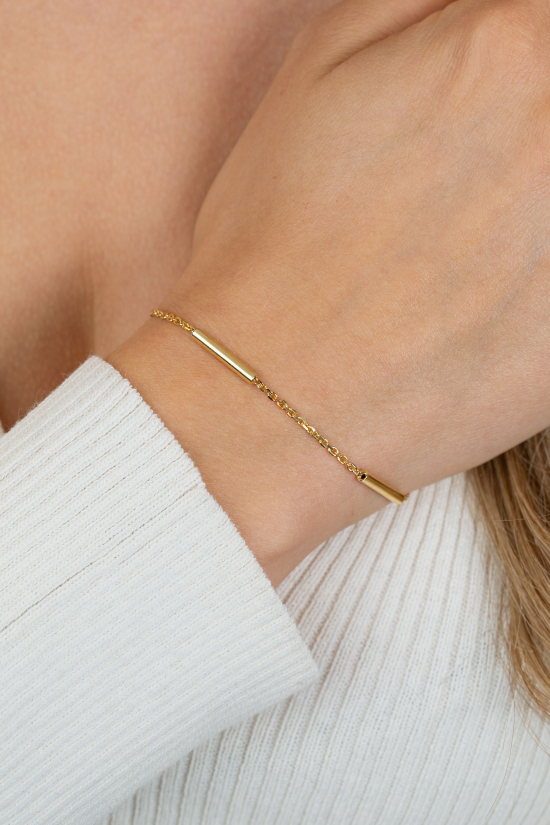 ZINZI goldplated zilveren schakelarmband met drie gladde ronde staafjes ZIA2800G