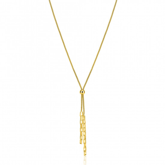 ZINZI gold plated zilveren Y-collier 43–46cm met popcorn schakel en twee bungelende kettinkjes ZIC2710G