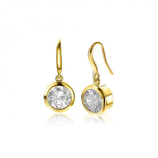 ZINZI zilveren oorhangers geelverguld witte zirconia 11mm ZIO2