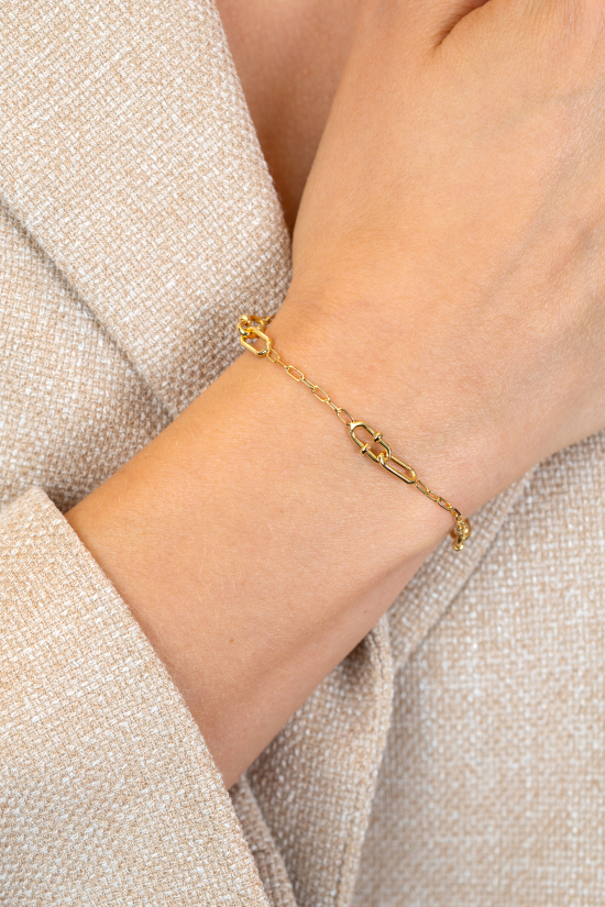 ZINZI gold plated zilveren schakelarmband met paperclip schakels en dubbele geknoopte schakels ZIA2798