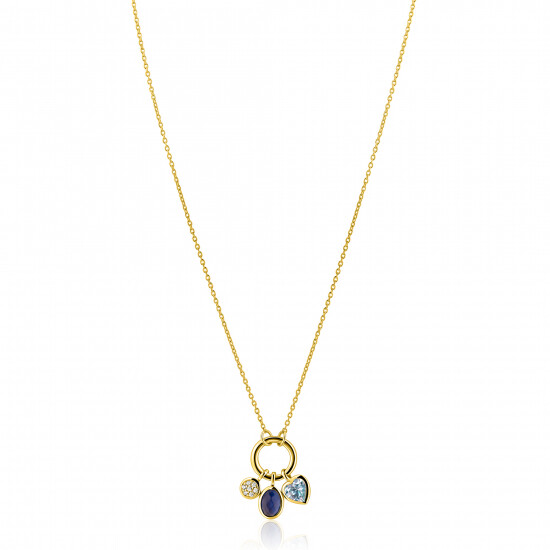 ZINZI gold plated zilveren ketting met ronde sluitring en drie luxe bedels 42-45cm ZIC2737