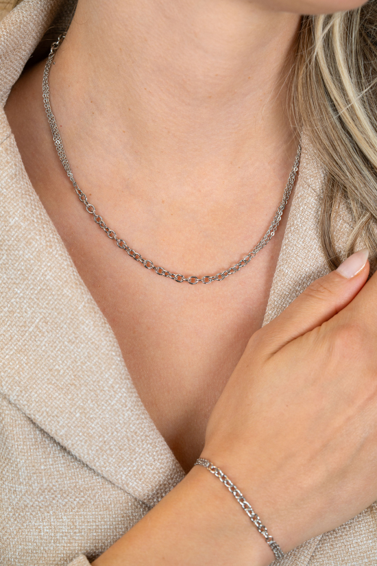 ZINZI zilveren collier 45cm met dubbele stijl: grove schakel en fijne kettingen ZIC2781