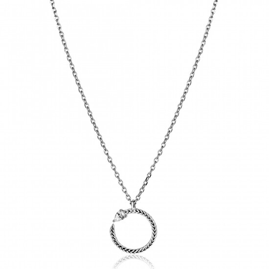 ZINZI zilveren ketting 42–45cm met ronde slang-hanger (15mm), bezet met peervormige witte zirkonia ZIC2722