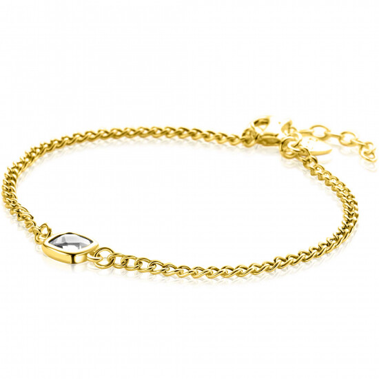 ZINZI gold plated zilveren gourmet armband met vierkante zetting bezet met witte zirconia 16-19cm ZIA2417Y
