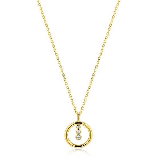 ZINZI gold plated zilveren ketting 45cm met ronde hanger en drie fonkelende witte zirkonia's ZIC2820Y