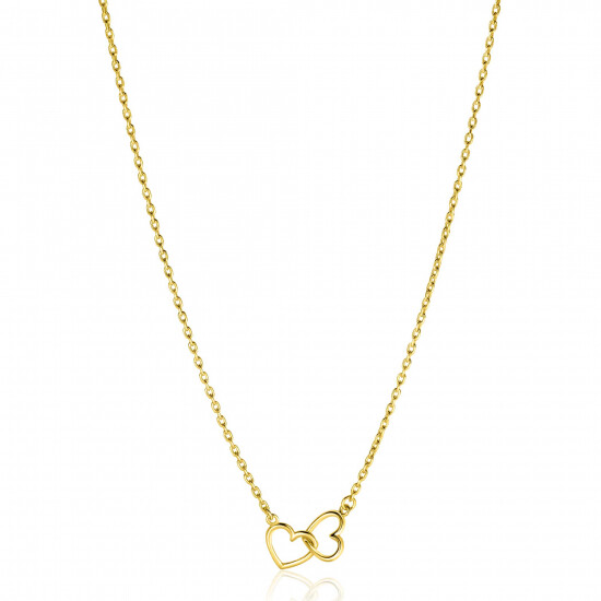ZINZI gold plated zilveren ketting met 2 verbonden hartjes 40-45cm ZIC2513G